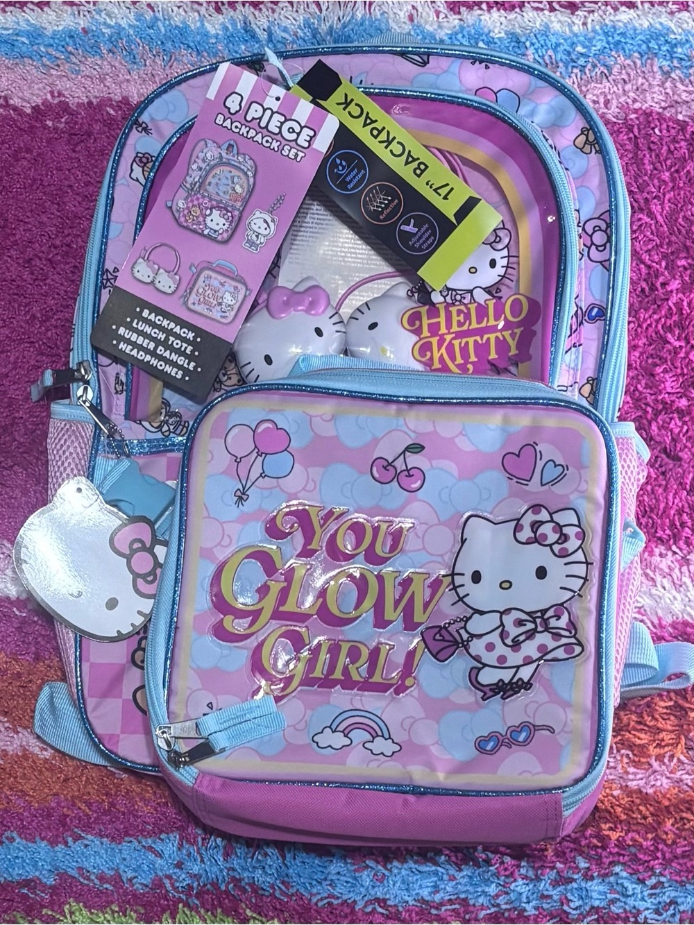 Hello Kitty Pink & Light Blue 4-Piece Kids Backpack Set